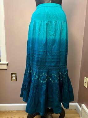 Y2K Mermaid Aqua Blue Ombré Crochet Ribbon Maxi Skirt 100% Cotton Size Large